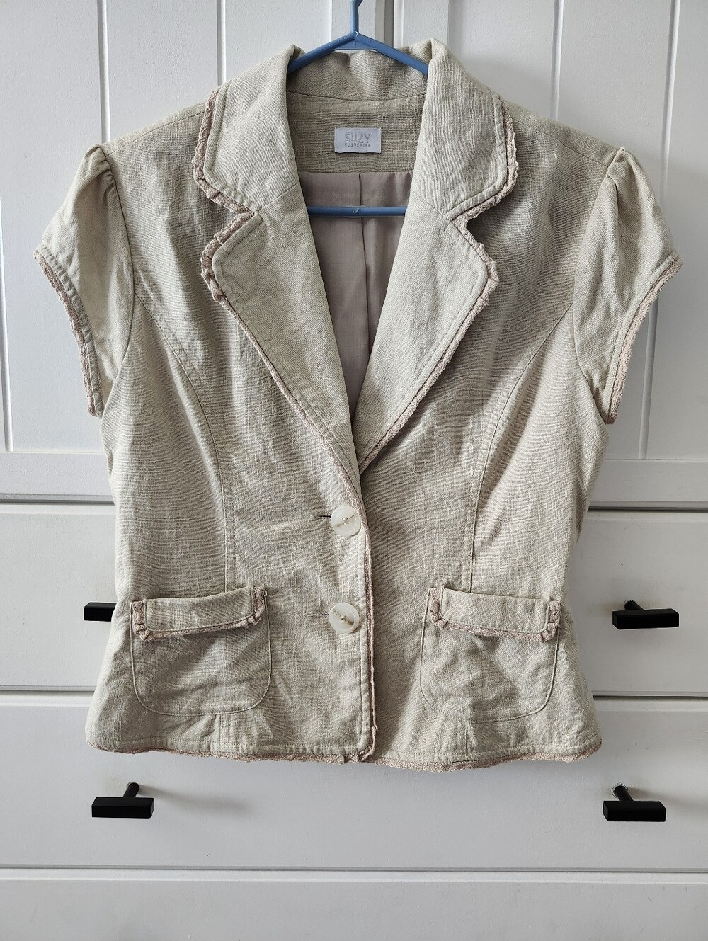 Suzy Shier Cream Short-Sleeve Tailored Blazer Sz 5/6